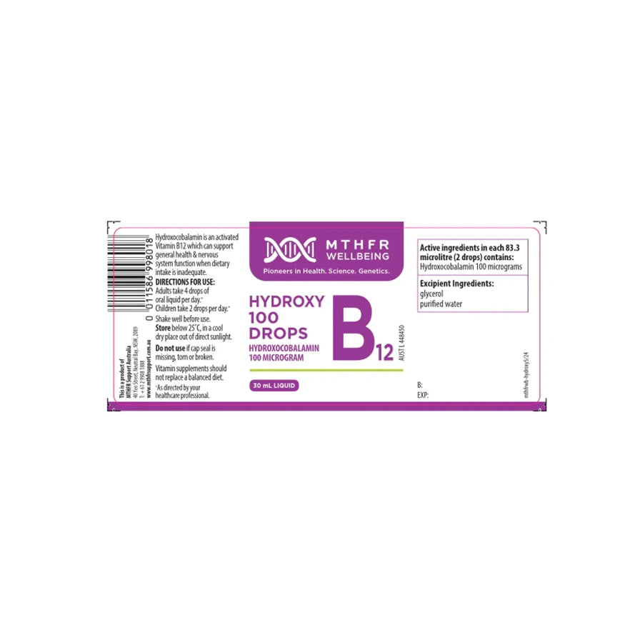 MTHFR Wellbeing Hydroxy B12 100 Drops- 30mL
