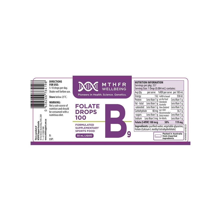 MTHFR Wellbeing Methylfolate 100 Drops - 30mL